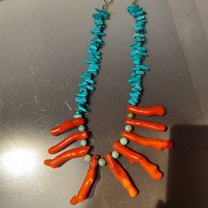 Barefoot turquoise and coral statement necklace